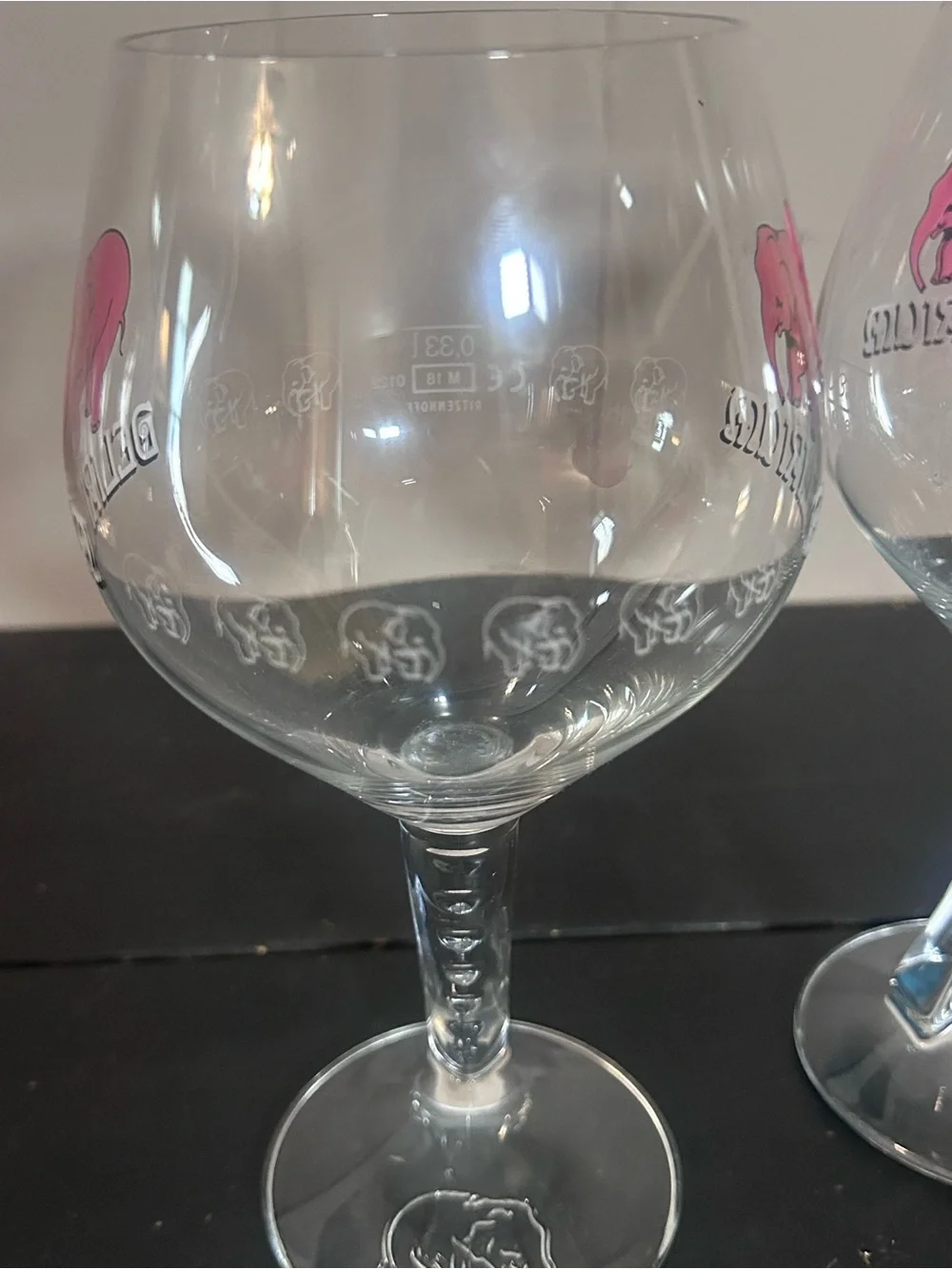 Pair Delirium Tremens Pink Elephant Belgian Beer Goblets Twisted Stem Glasses